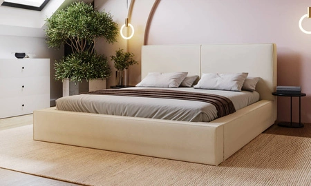 Łóżko tapicerowane Belli 160x200 beżowe stylowe łóżko z pojemnikiem na pościel wygodny zagłówek zachwyca eleganckim designem