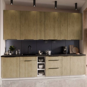 Zestaw mebli kuchennych Cremona 300 cm eleganckie szafki kuchenne z metalowymi uchwytami krawędziowymi szafka z koszem cargo