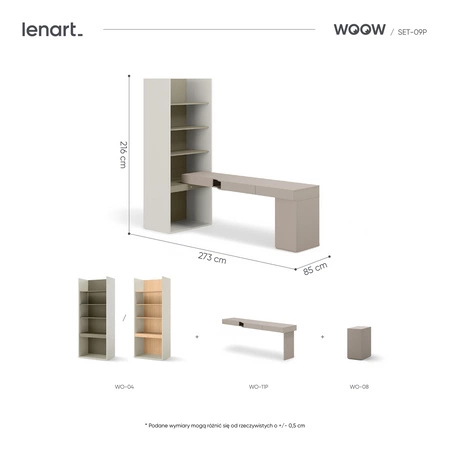 Zestaw mebli Woow clay grey / szampański / eukaliptus prawy praktyczny zestaw mebli idealny dla nastolatka lub do aranżacji biura