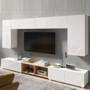 Meblościanka Apulia XXIII biały połysk / dąb złoty wyjątkowo stylowa meblościanka proste bryły wpisujące się w każde wnętrze