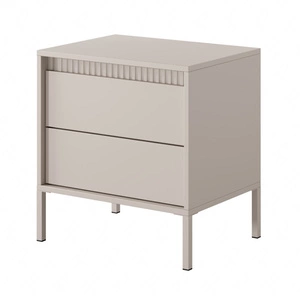 Szafka nocna Sesti beżowa z szufladami nowoczesny design szafka o oryginalnym wyglądzie osadzona na stabilnej metalowej podstawie