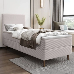 Łóżko kontynentalne Totti 80x200 kość słoniowa stylowe łóżko z pojemnikiem na pościel trójwymiarowa tkanina o wyrazistych prążkach
