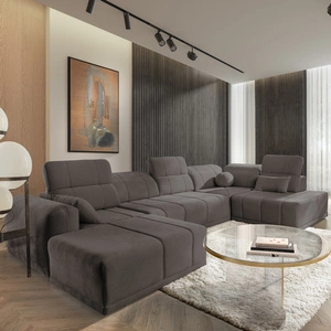 Narożnik z funkcją spania Cetara VI szary brąz lewostronny komfortowy i stylowy narożnik rozkładany z przesuwanymi oparciami