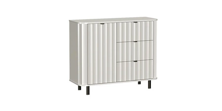 Komoda z szufladami Novado 111 cm biel alpejska funkcjonalna i estetyczna komoda do salonu lub sypialni stylowe pionowe frezowania