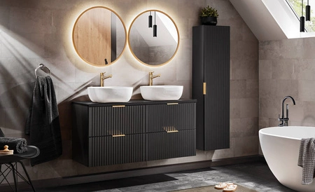 Zestaw mebli łazienkowych Adeel czarny nowoczesny design zestaw z szafkami pod umywalki nablatowe meble odporne na działanie wilgoci