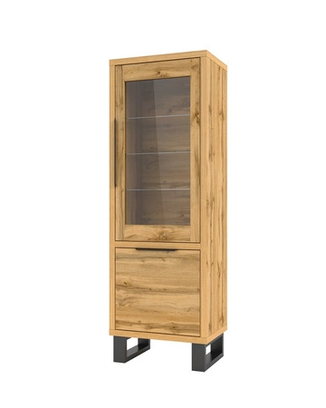 Witryna Halle 64 cm dąb wotan prosta forma w nowoczesnym designie metalowy stelaż witryna w stylu loftowym industrialnym