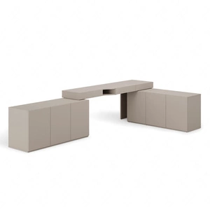 Biurko narożne Woow 338x141 cm clay grey prawe uniwersalne biurko z szufladami z opcją obustronnego montażu duże szafki w zestawie