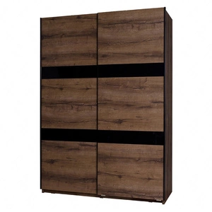 Szafa przesuwna Denver 150 cm dąb monastery / czarny połysk funkcjonalna i stylowa szafa do sypialni garderoby lub przedpokoju