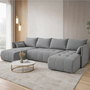 Narożnik z funkcją spania Selva U jasny szary ciekawie prezentujący się narożnik wykonany z wytrzymałej plecionej tkaniny