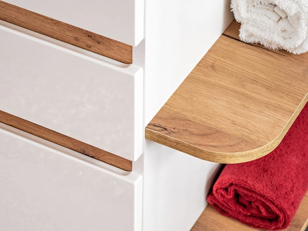 Szafka pod umywalkę nablatową Platinum 94 cm biały połysk / dąb craft złoty wysokiej jakości szafka łazienkowa z szufladami