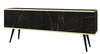 Szafka RTV Luxury 135 cm czarny marmur elegancki design korpus zwieńczony złotą listwą szafka wsparta na czarnych metalowych nogach