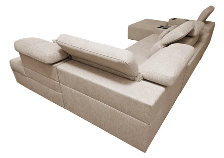 Narożnik z funkcją spania Tesalia V miodowy lewostronny komfortowy narożnik z szufladą oraz funkcją przesuwanego oparcia