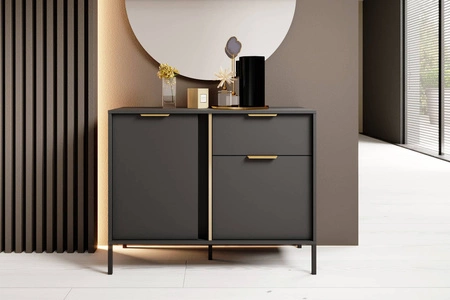 Komoda z szufladą Golden 103 cm antracytowa nowoczesny design złoty uchwyt krawędziowy nadaje elegancji idealna komoda do wnętrz w stylu nowoczesnym