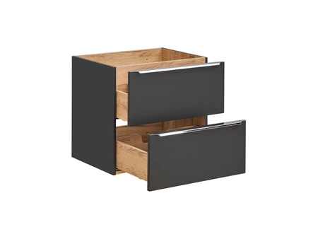 Zestaw mebli łazienkowych Capri czarny / dąb craft złoty funkcjonalne szafki łazienkowe z metalowymi uchwytami krawędziowymi