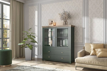 Zestaw mebli do salonu Evora butelkowa zieleń / dąb lefkas zachwyci miłośników wyrazistych wnętrz atrakcyjny wygląd oraz funkcjonalność