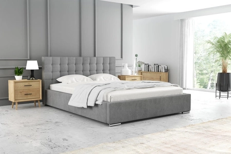 Łóżko tapicerowane Umiky 140x200 jasny szary stylowe łóżko z pojemnikiem na pościel wygodny zagłówek zachwyca eleganckim designem