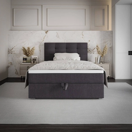 Łóżko kontynentalne Flint 120x200 grafitowe w nowoczesnym skandynawskim stylu z tapicerowanym zagłówkiem łóżko z pojemnikiem
