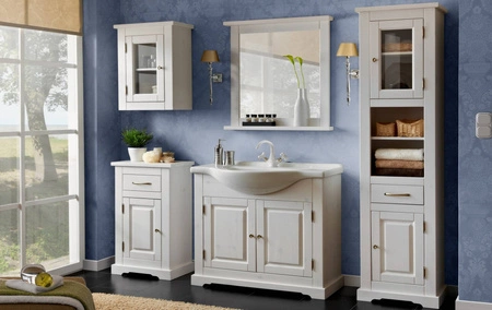 Szafka łazienkowa Romantic 45 cm biała nietuzinkowy design szafka wykonana z drewna subtelne frezowania na strukturze frontów