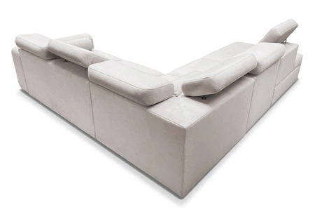 Narożnik z funkcją spania Cantare IX ceglasty lewostronny komfortowy narożnik rozkładany nowoczesny design pluszowa tkanina