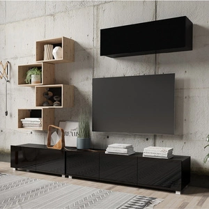 Meblościanka Apulia XXIX czarny połysk / dąb artisan wyjątkowo stylowa meblościanka proste bryły wpisujące się w każde wnętrze