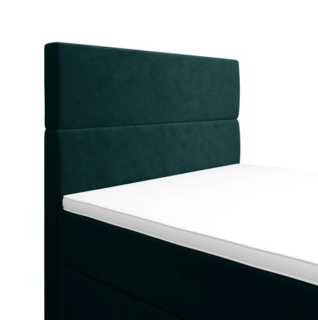 Łóżko kontynentalne Benet 120x200 turkusowe w nowoczesnym skandynawskim stylu z tapicerowanym zagłówkiem oraz zanóżkiem łóżko z pojemnikiem