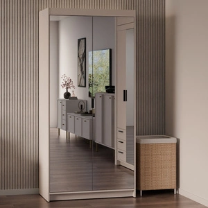 Szafa Rene 90 cm beż piaskowy stylowy design prosta forma idealna szafa z lustrem do sypialni lub przedpokoju obrzeża wykończone ABS