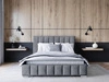 Łóżko tapicerowane Insam 160x200 szare stylowe łóżko z pojemnikiem na pościel wygodny zagłówek zachwyca eleganckim designem