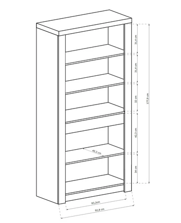 Regał Indiana 96 cm jesion ciemny elegancka stylistyka regału z drzwiami ozdobna deska na froncie regału oświetlona LED