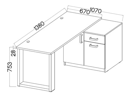 Biurko narożne Makana dąb artisan / jasny szary komoda z szufladą i półkami stylowy i funkcjonalny mebel z blatem 28mm