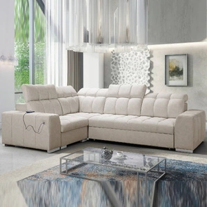 Narożnik z funkcją spania Luigi II beżowy lewostronny komfort podczas codziennego wypoczynku narożnik z pojemnikiem na pościel