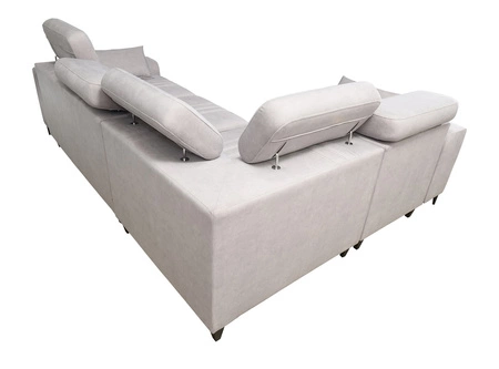 Narożnik z funkcją spania Castel II Lux jasny brąz lewostronny wygodny narożnik do salonu z komfortowym wysuwanym podnóżkiem