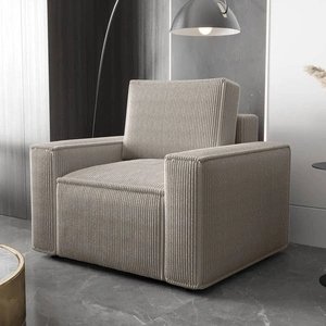 Fotel Nelo kość słoniowa klasyczny design w nowoczesnym wydaniu wygodny fotel do salonu prążkowana sztruksowa tkanina