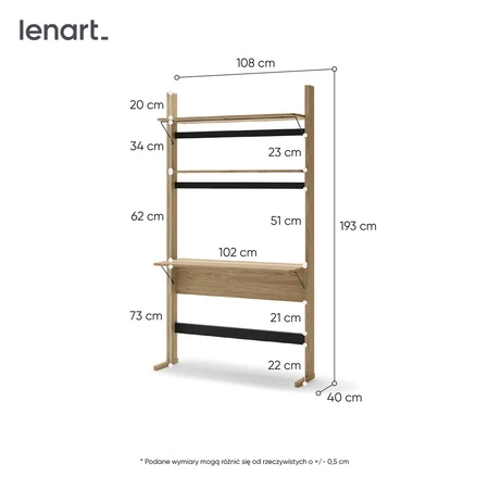 Regał Ollie 108 cm dąb olejowany / czarny designerski regał z funkcją biurka zapewnia praktyczne miejsce do pracy i przechowywania