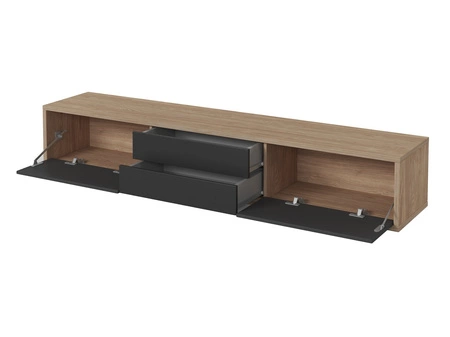 Szafka RTV Frida 180 cm dąb olejowany / antracyt z możliwością powieszenia nowoczesny design szafki pod telewizor z szufladami bezuchwytowe fronty