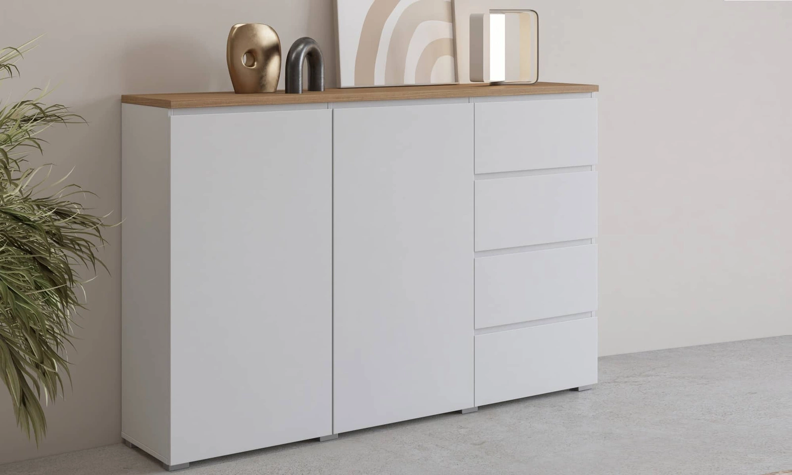 Komoda z szufladami Modo 150 cm w kolorze biały / dąb mauvella