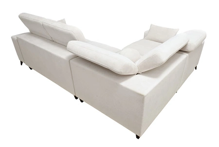 Narożnik z funkcją spania Penejos II Lux ciemny beżowy lewostronny wygodny narożnik do salonu z komfortowym wysuwanym podnóżkiem