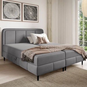 Łóżko kontynentalne Monte 160x200 ciemny szary stylowe łóżko do sypialni pojemniki na pościel wezgłowie o zaoblonym kształcie