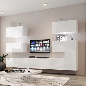 Meblościanka Sidari biała / biały połysk niezwykle stylowe meblościanka do salonu atrakcyjna pod względem wizualnym i funkcjonalnym