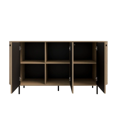 Komoda Ovalio 165 cm dąb cremona minimalistyczna forma dokonała komoda do salonu stylowy owalny kształt ozdobne frezowania na korpusie