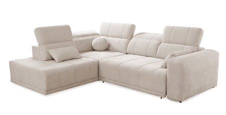 Narożnik z funkcją spania Cetara VII szary popiel lewostronny wysokiej jakości narożnik do salonu z komfortowym przesuwanym oparciem