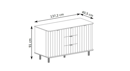 Komoda z szufladami Novado 137 cm clay grey elegancka i funkcjonalna komoda z oryginalnymi frezowanymi frontami zaokrąglony blat