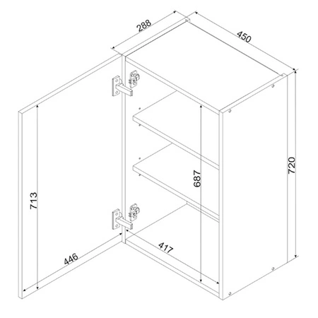 Szafka kuchenna wisząca Clara W45 szafka do kuchni odporna na działanie wilgoci i uszkodzenia czarne metalowe uchwyty