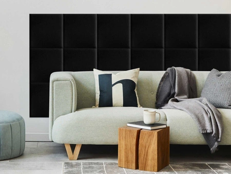 Panel tapicerowany Quadra 50x50 cm czarny stylowy panel ścienny kwadrat welurowa tkanina modne wykończenie każdej aranżacji