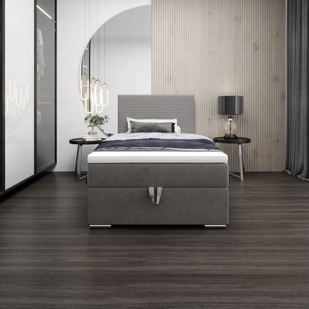 Łóżko kontynentalne Fargo 90x200 szare w nowoczesnym skandynawskim stylu z tapicerowanym zagłówkiem łóżko z pojemnikiem