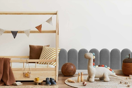 Panel tapicerowany Wally 30x100 cm jasny szary stylowy panel ścienny płotek welurowa tkanina modne wykończenie każdej aranżacji