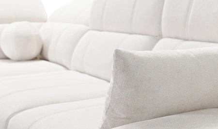 Narożnik z funkcją spania Penejos kremowy prawostronny elegancki narożnik z pojemnikiem na pościel komfortowe regulowane zagłówki