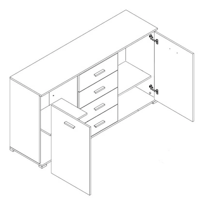 Komoda z szufladami Sand 150 cm grafitowa nowoczesny design mebla obrzeża komody wykończone specjalną okleiną ABS