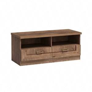 Szafka RTV Tade 118 cm dąb lefkas elegancki styl idealna szafka pod telewizor z szufladami do salonu lub pokoju dziennego metalowe uchwyty