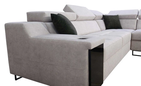 Narożnik z funkcją spania Alcamo III szary popiel / biały prawostronny funkcjonalny narożnik z szufladą w boczku dwa pojemniki na pościel