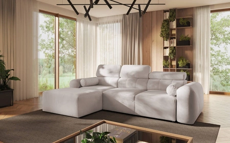 Narożnik z funkcją spania Cantare kość słoniowa lewostronny funkcjonalny i komfortowy narożnik o nowoczesnym designie pluszowa tkanina